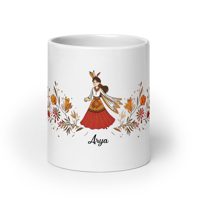 Arya Exclusive Name Art Piece Home Office Work Coffee Mug Mexican Spanish Pride Gift Cup One-Of-A-Kind Calligraphy White Glossy Mug | A18 Mexicada