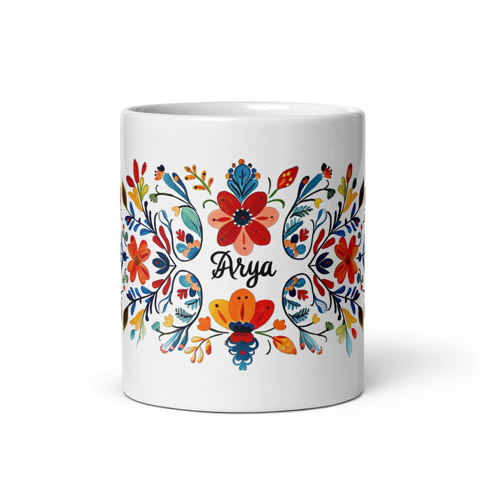 Arya Exclusive Name Art Piece Home Office Work Coffee Mug Mexican Spanish Pride Gift Cup One-Of-A-Kind Calligraphy White Glossy Mug | A2 Mexicada