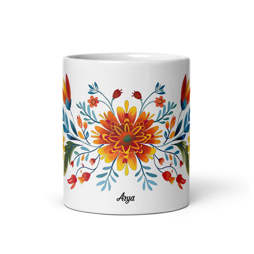 Arya Exclusive Name Art Piece Home Office Work Coffee Mug Mexican Spanish Pride Gift Cup One-Of-A-Kind Calligraphy White Glossy Mug | A21 Mexicada