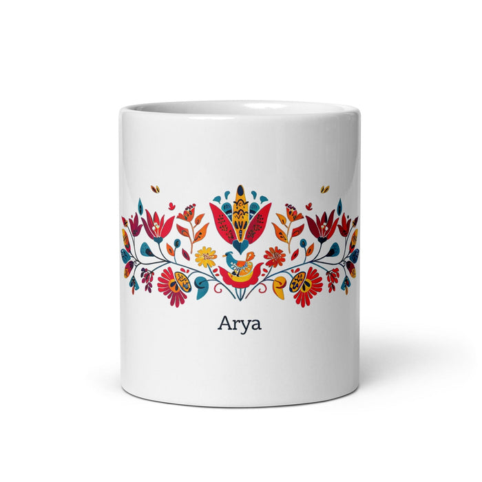 Arya Exclusive Name Art Piece Home Office Work Coffee Mug Mexican Spanish Pride Gift Cup One-Of-A-Kind Calligraphy White Glossy Mug | A27 Mexicada