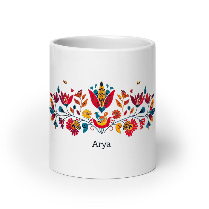 Arya Exclusive Name Art Piece Home Office Work Coffee Mug Mexican Spanish Pride Gift Cup One-Of-A-Kind Calligraphy White Glossy Mug | A27 Mexicada