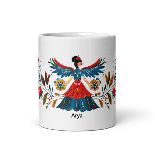 Arya Exclusive Name Art Piece Home Office Work Coffee Mug Mexican Spanish Pride Gift Cup One-Of-A-Kind Calligraphy White Glossy Mug | A4 Mexicada