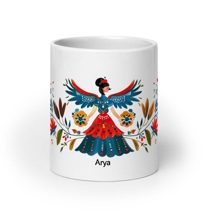 Arya Exclusive Name Art Piece Home Office Work Coffee Mug Mexican Spanish Pride Gift Cup One-Of-A-Kind Calligraphy White Glossy Mug | A4 Mexicada