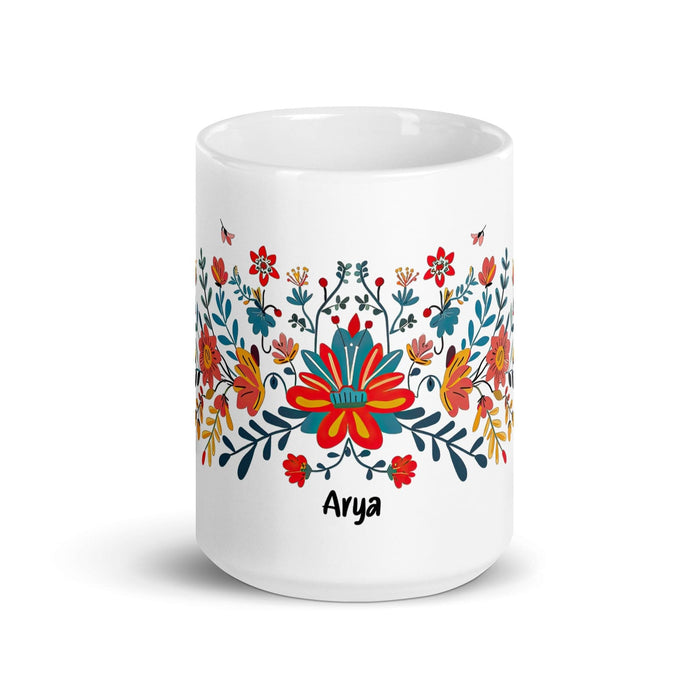 Arya Exclusive Name Art Piece Home Office Work Coffee Mug Mexican Spanish Pride Gift Cup One-Of-A-Kind Calligraphy White Glossy Mug | A5 Mexicada