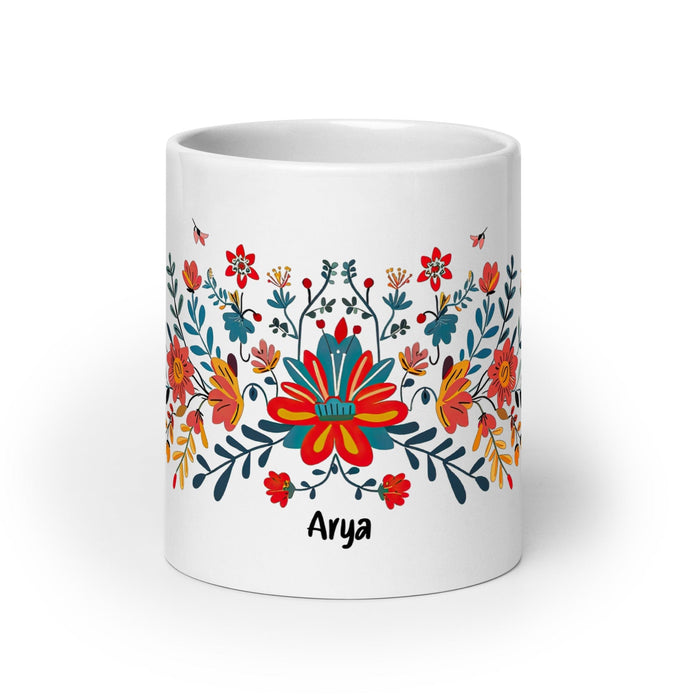 Arya Exclusive Name Art Piece Home Office Work Coffee Mug Mexican Spanish Pride Gift Cup One-Of-A-Kind Calligraphy White Glossy Mug | A5 Mexicada