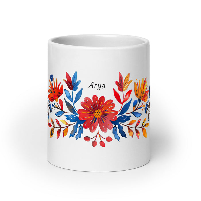 Arya Exclusive Name Art Piece Home Office Work Coffee Mug Mexican Spanish Pride Gift Cup One - Of - A - Kind Calligraphy White Glossy Mug | A7 - Mexicada