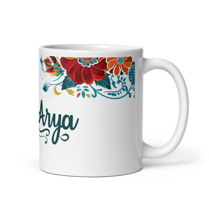 Arya Exclusive Name Art Piece Home Office Work Coffee Mug Mexican Spanish Pride Gift Cup One-Of-A-Kind Calligraphy White Glossy Mug | A9 Mexicada 11 oz