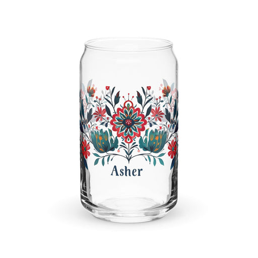 Asher Exclusive Name Art Piece Can-Shaped Glass Home Office Work Mexican Spanish Pride Gift Cup One-Of-A-Kind Calligraphy Glass | A1 Mexicada 16 oz