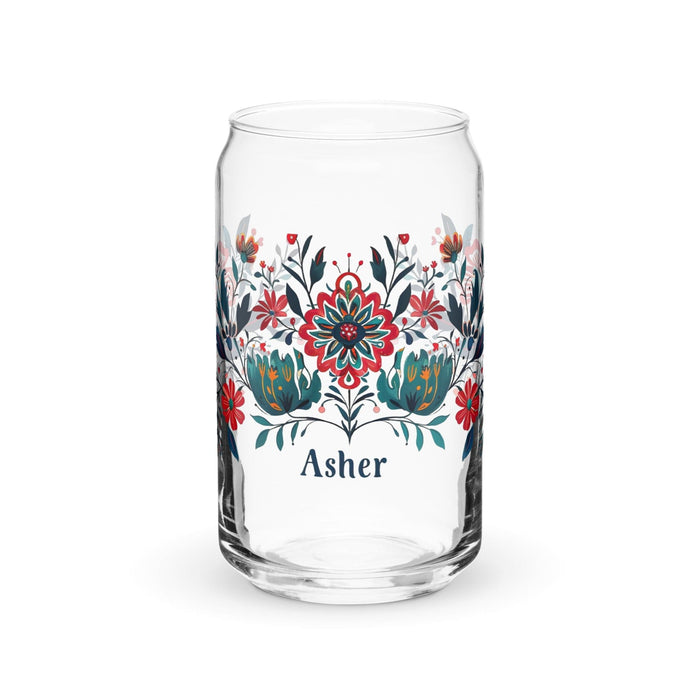 Asher Exclusive Name Art Piece Can-Shaped Glass Home Office Work Mexican Spanish Pride Gift Cup One-Of-A-Kind Calligraphy Glass | A1 Mexicada 16 oz