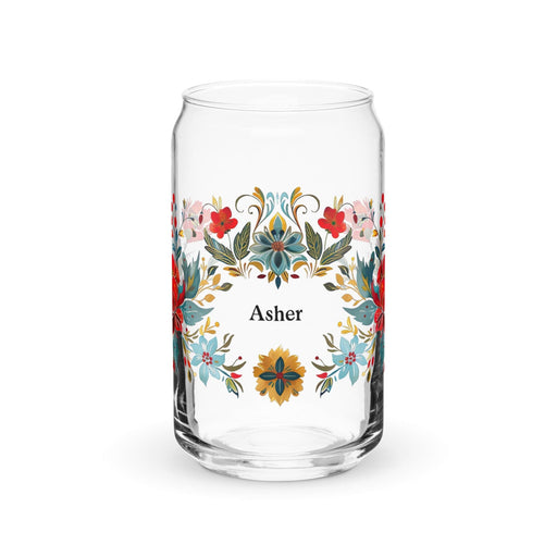 Asher Exclusive Name Art Piece Can-Shaped Glass Home Office Work Mexican Spanish Pride Gift Cup One-Of-A-Kind Calligraphy Glass | A11 Mexicada 16 oz