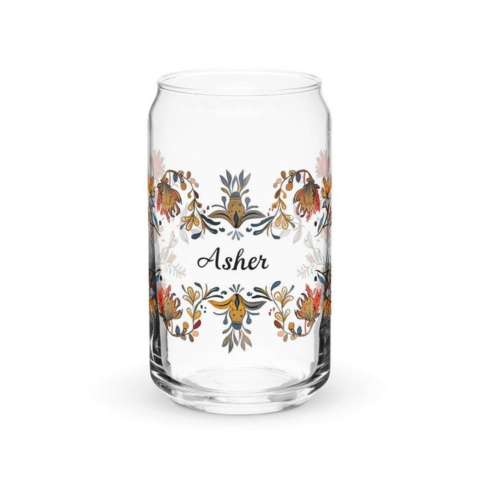 Asher Exclusive Name Art Piece Can-Shaped Glass Home Office Work Mexican Spanish Pride Gift Cup One-Of-A-Kind Calligraphy Glass | A14 Mexicada 16 oz