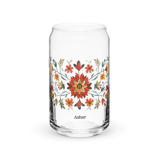 Asher Exclusive Name Art Piece Can-Shaped Glass Home Office Work Mexican Spanish Pride Gift Cup One-Of-A-Kind Calligraphy Glass | A15 Mexicada 16 oz