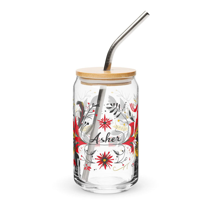 Asher Exclusive Name Art Piece Can-Shaped Glass Home Office Work Mexican Spanish Pride Gift Cup One-Of-A-Kind Calligraphy Glass | A16 Mexicada 16 oz With Lid & Straw