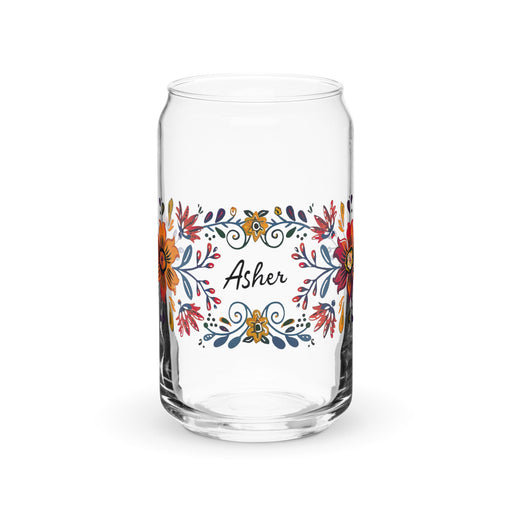 Asher Exclusive Name Art Piece Can - Shaped Glass Home Office Work Mexican Spanish Pride Gift Cup One - Of - A - Kind Calligraphy Glass | A19 - Mexicada