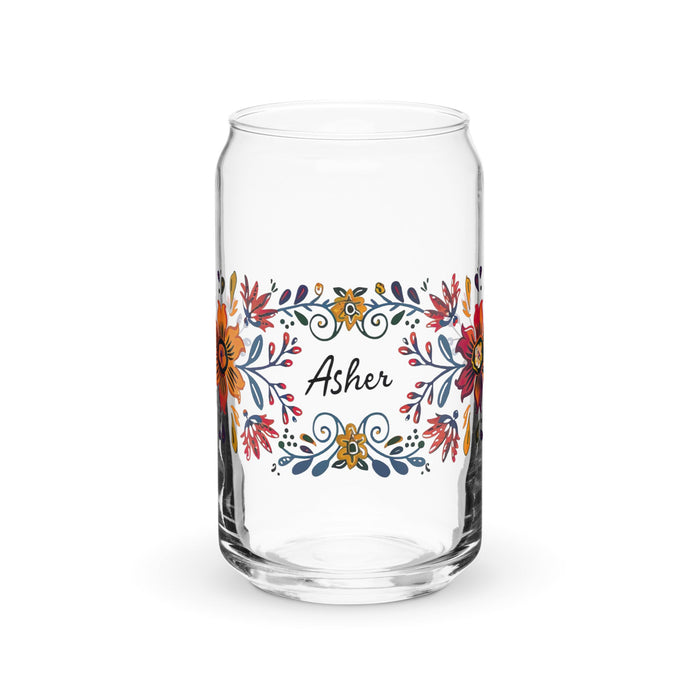 Asher Exclusive Name Art Piece Can - Shaped Glass Home Office Work Mexican Spanish Pride Gift Cup One - Of - A - Kind Calligraphy Glass | A19 - Mexicada