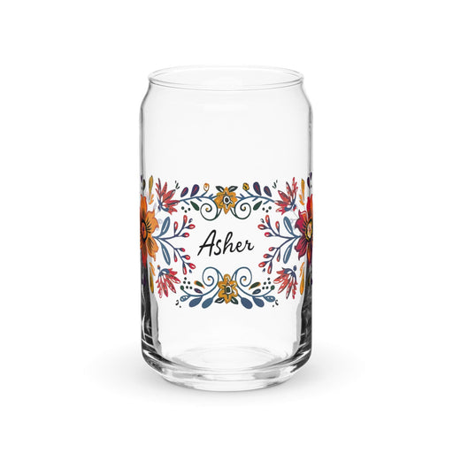 Asher Exclusive Name Art Piece Can-Shaped Glass Home Office Work Mexican Spanish Pride Gift Cup One-Of-A-Kind Calligraphy Glass | A19 Mexicada 16 oz