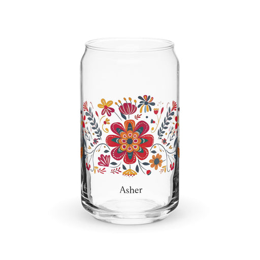 Asher Exclusive Name Art Piece Can-Shaped Glass Home Office Work Mexican Spanish Pride Gift Cup One-Of-A-Kind Calligraphy Glass | A21 Mexicada 16 oz