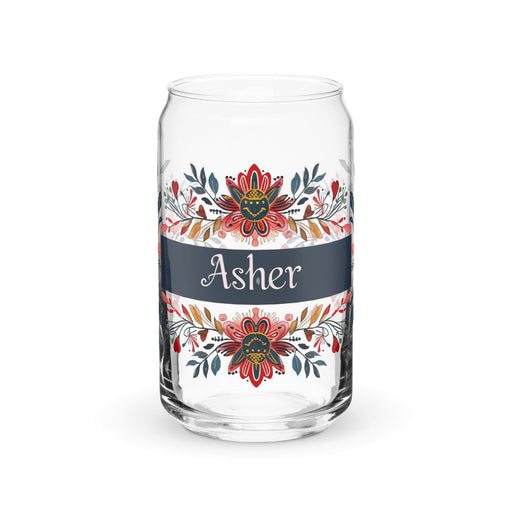 Asher Exclusive Name Art Piece Can-Shaped Glass Home Office Work Mexican Spanish Pride Gift Cup One-Of-A-Kind Calligraphy Glass | A4 Mexicada 16 oz