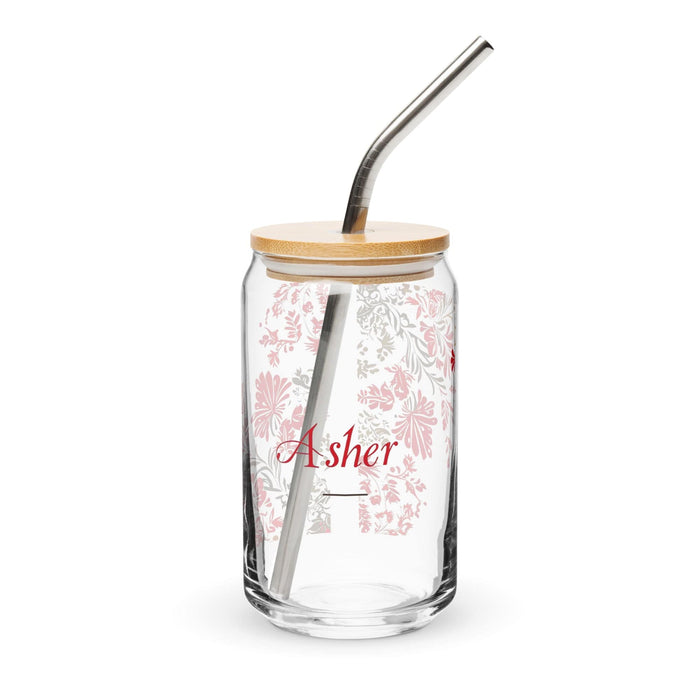 Asher Exclusive Name Art Piece Can-Shaped Glass Home Office Work Mexican Spanish Pride Gift Cup One-Of-A-Kind Calligraphy Glass | A5 Mexicada 16 oz With Lid & Straw