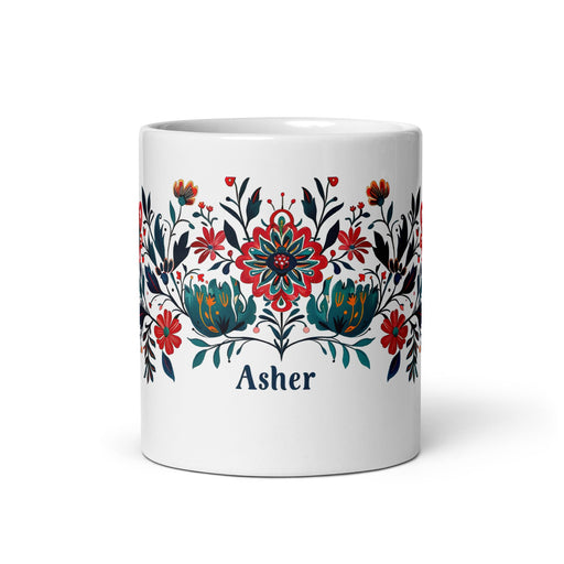 Asher Exclusive Name Art Piece Home Office Work Coffee Mug Mexican Spanish Pride Gift Cup One - Of - A - Kind Calligraphy White Glossy Mug | A1 - Mexicada