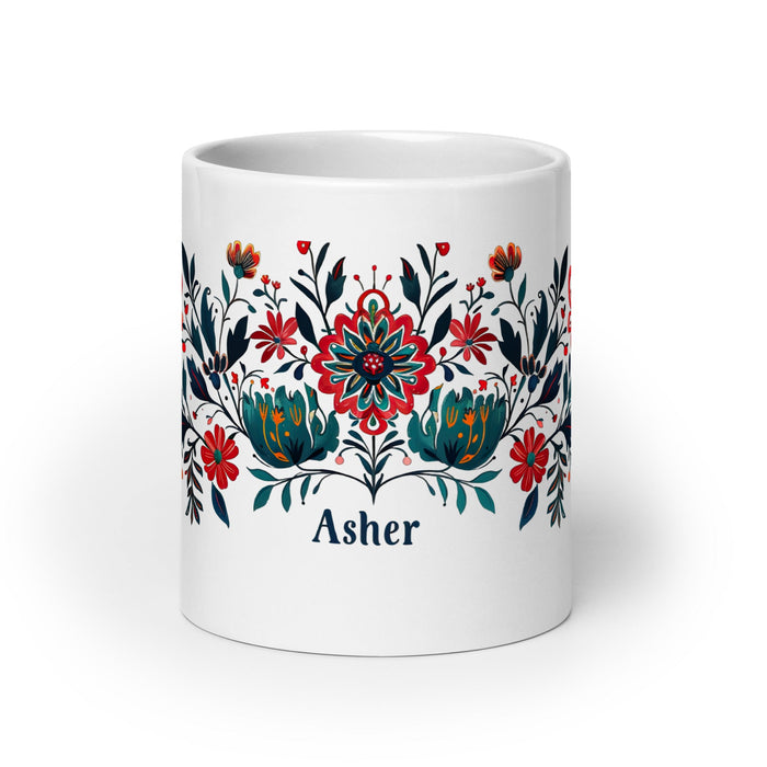 Asher Exclusive Name Art Piece Home Office Work Coffee Mug Mexican Spanish Pride Gift Cup One - Of - A - Kind Calligraphy White Glossy Mug | A1 - Mexicada