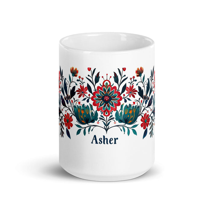 Asher Exclusive Name Art Piece Home Office Work Coffee Mug Mexican Spanish Pride Gift Cup One - Of - A - Kind Calligraphy White Glossy Mug | A1 - Mexicada