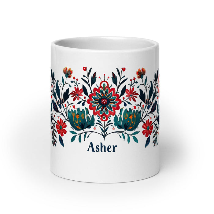 Asher Exclusive Name Art Piece Home Office Work Coffee Mug Mexican Spanish Pride Gift Cup One-Of-A-Kind Calligraphy White Glossy Mug | A1 Mexicada