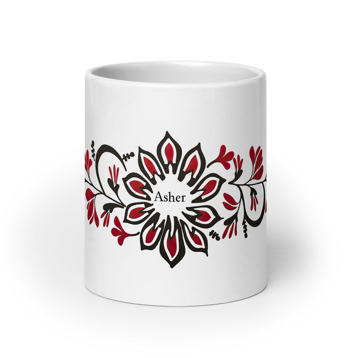 Asher Exclusive Name Art Piece Home Office Work Coffee Mug Mexican Spanish Pride Gift Cup One - Of - A - Kind Calligraphy White Glossy Mug | A10 - Mexicada