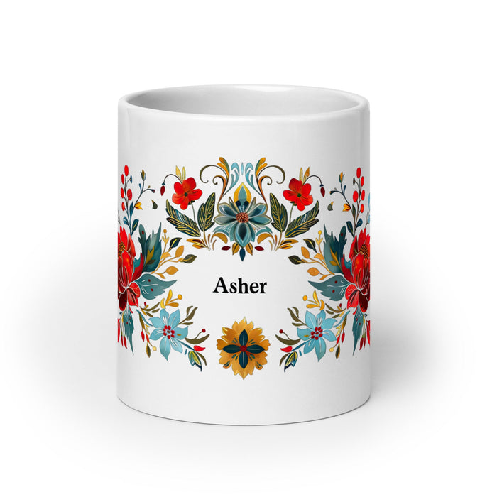 Asher Exclusive Name Art Piece Home Office Work Coffee Mug Mexican Spanish Pride Gift Cup One - Of - A - Kind Calligraphy White Glossy Mug | A11 - Mexicada