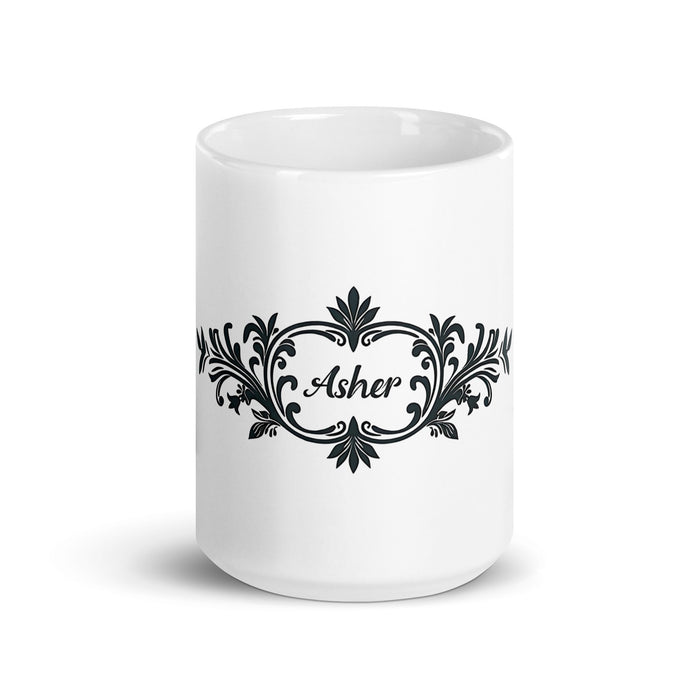 Asher Exclusive Name Art Piece Home Office Work Coffee Mug Mexican Spanish Pride Gift Cup One - Of - A - Kind Calligraphy White Glossy Mug | A13 - Mexicada