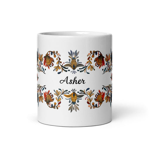 Asher Exclusive Name Art Piece Home Office Work Coffee Mug Mexican Spanish Pride Gift Cup One - Of - A - Kind Calligraphy White Glossy Mug | A14 - Mexicada