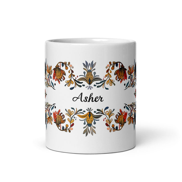 Asher Exclusive Name Art Piece Home Office Work Coffee Mug Mexican Spanish Pride Gift Cup One-Of-A-Kind Calligraphy White Glossy Mug | A14 Mexicada