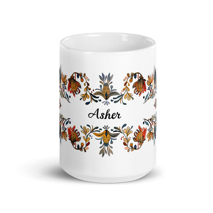 Asher Exclusive Name Art Piece Home Office Work Coffee Mug Mexican Spanish Pride Gift Cup One-Of-A-Kind Calligraphy White Glossy Mug | A14 Mexicada