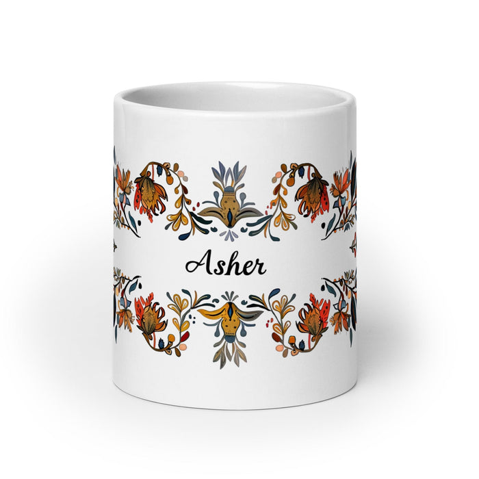 Asher Exclusive Name Art Piece Home Office Work Coffee Mug Mexican Spanish Pride Gift Cup One-Of-A-Kind Calligraphy White Glossy Mug | A14 Mexicada