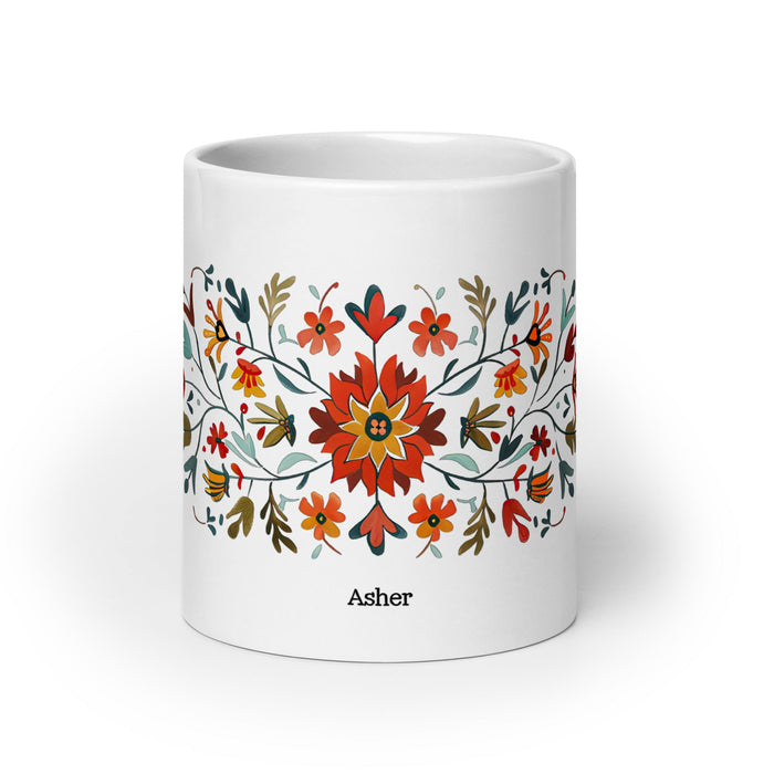 Asher Exclusive Name Art Piece Home Office Work Coffee Mug Mexican Spanish Pride Gift Cup One - Of - A - Kind Calligraphy White Glossy Mug | A15 - Mexicada