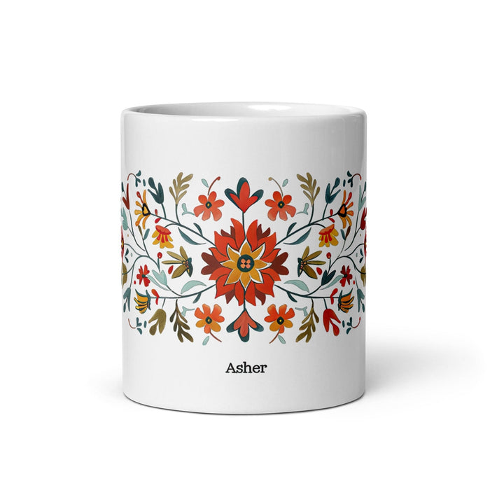 Asher Exclusive Name Art Piece Home Office Work Coffee Mug Mexican Spanish Pride Gift Cup One-Of-A-Kind Calligraphy White Glossy Mug | A15 Mexicada