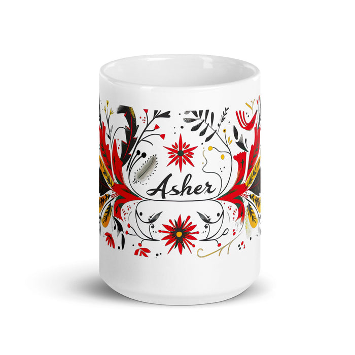 Asher Exclusive Name Art Piece Home Office Work Coffee Mug Mexican Spanish Pride Gift Cup One - Of - A - Kind Calligraphy White Glossy Mug | A16 - Mexicada