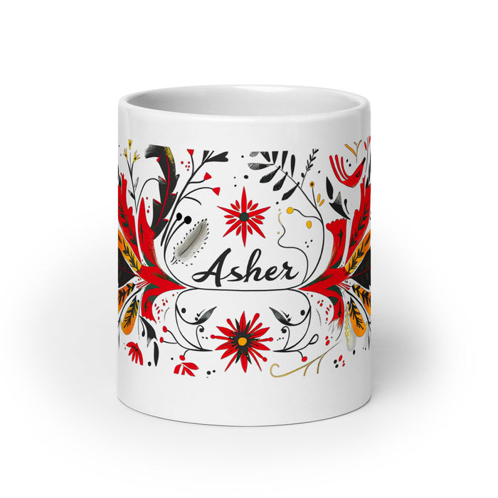 Asher Exclusive Name Art Piece Home Office Work Coffee Mug Mexican Spanish Pride Gift Cup One - Of - A - Kind Calligraphy White Glossy Mug | A16 - Mexicada