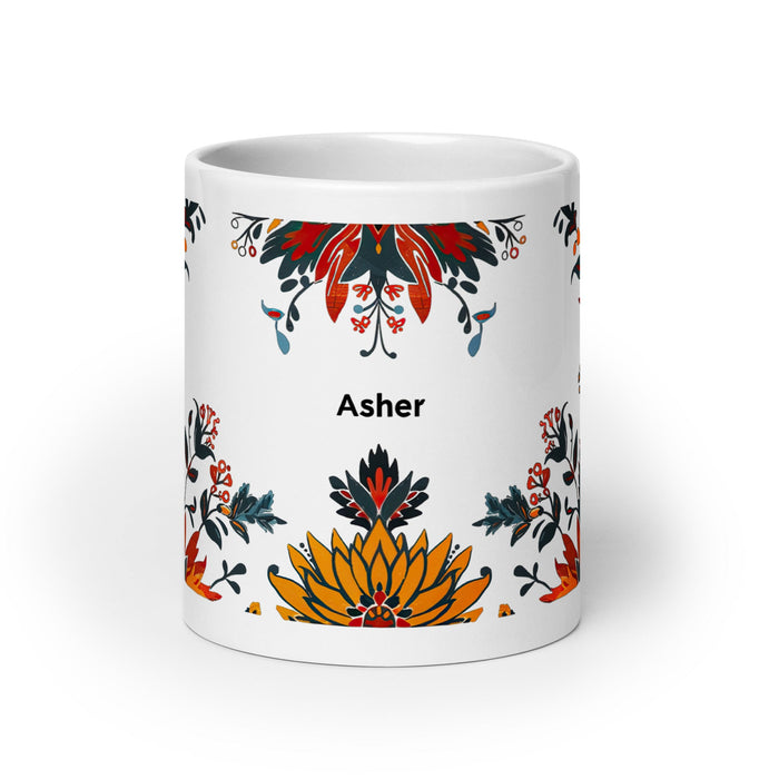 Asher Exclusive Name Art Piece Home Office Work Coffee Mug Mexican Spanish Pride Gift Cup One - Of - A - Kind Calligraphy White Glossy Mug | A18 - Mexicada