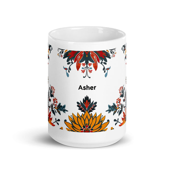 Asher Exclusive Name Art Piece Home Office Work Coffee Mug Mexican Spanish Pride Gift Cup One - Of - A - Kind Calligraphy White Glossy Mug | A18 - Mexicada