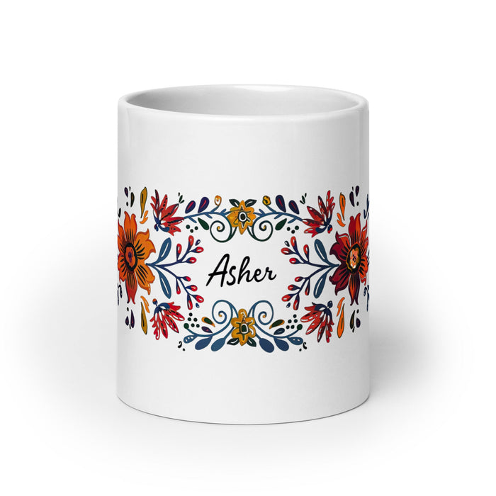 Asher Exclusive Name Art Piece Home Office Work Coffee Mug Mexican Spanish Pride Gift Cup One - Of - A - Kind Calligraphy White Glossy Mug | A19 - Mexicada