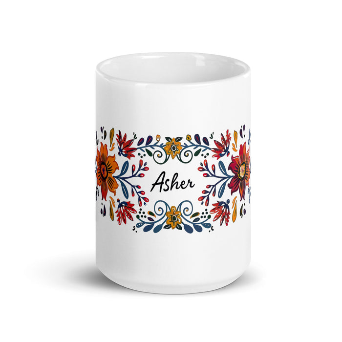 Asher Exclusive Name Art Piece Home Office Work Coffee Mug Mexican Spanish Pride Gift Cup One - Of - A - Kind Calligraphy White Glossy Mug | A19 - Mexicada