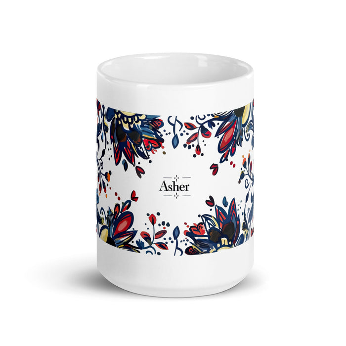 Asher Exclusive Name Art Piece Home Office Work Coffee Mug Mexican Spanish Pride Gift Cup One - Of - A - Kind Calligraphy White Glossy Mug | A2 - Mexicada