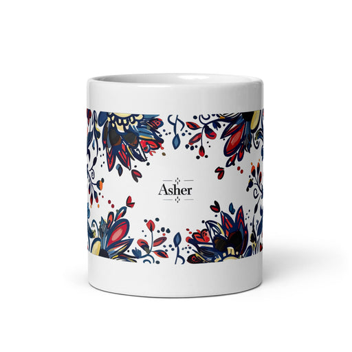 Asher Exclusive Name Art Piece Home Office Work Coffee Mug Mexican Spanish Pride Gift Cup One - Of - A - Kind Calligraphy White Glossy Mug | A2 - Mexicada