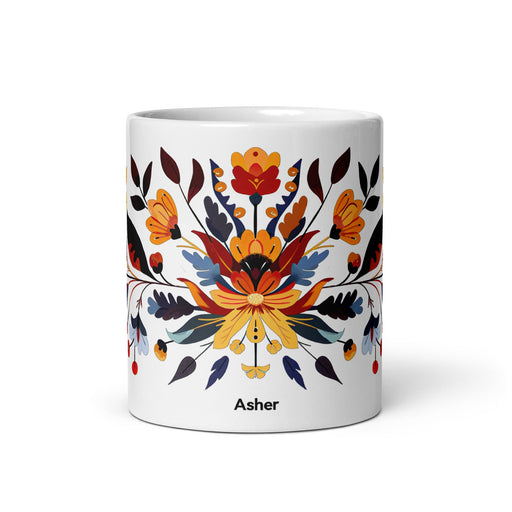 Asher Exclusive Name Art Piece Home Office Work Coffee Mug Mexican Spanish Pride Gift Cup One - Of - A - Kind Calligraphy White Glossy Mug | A20 - Mexicada