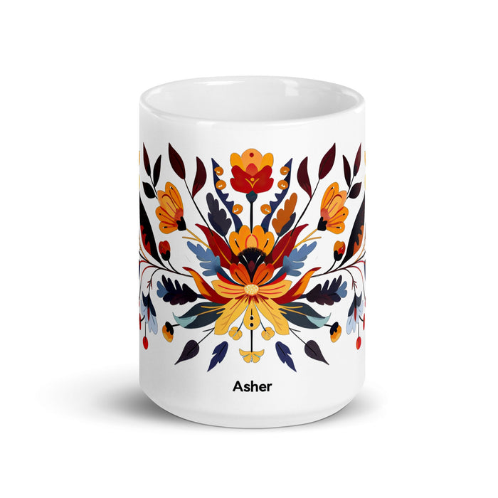 Asher Exclusive Name Art Piece Home Office Work Coffee Mug Mexican Spanish Pride Gift Cup One - Of - A - Kind Calligraphy White Glossy Mug | A20 - Mexicada