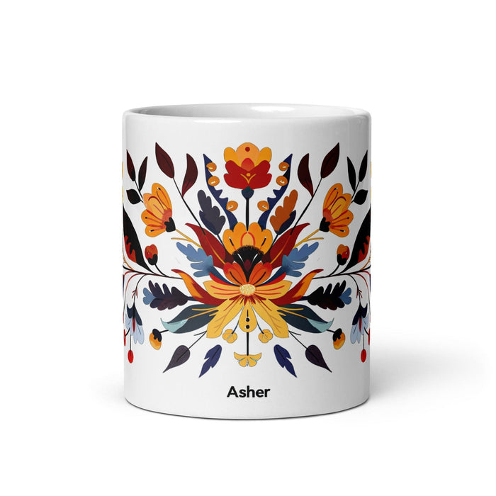 Asher Exclusive Name Art Piece Home Office Work Coffee Mug Mexican Spanish Pride Gift Cup One-Of-A-Kind Calligraphy White Glossy Mug | A20 Mexicada