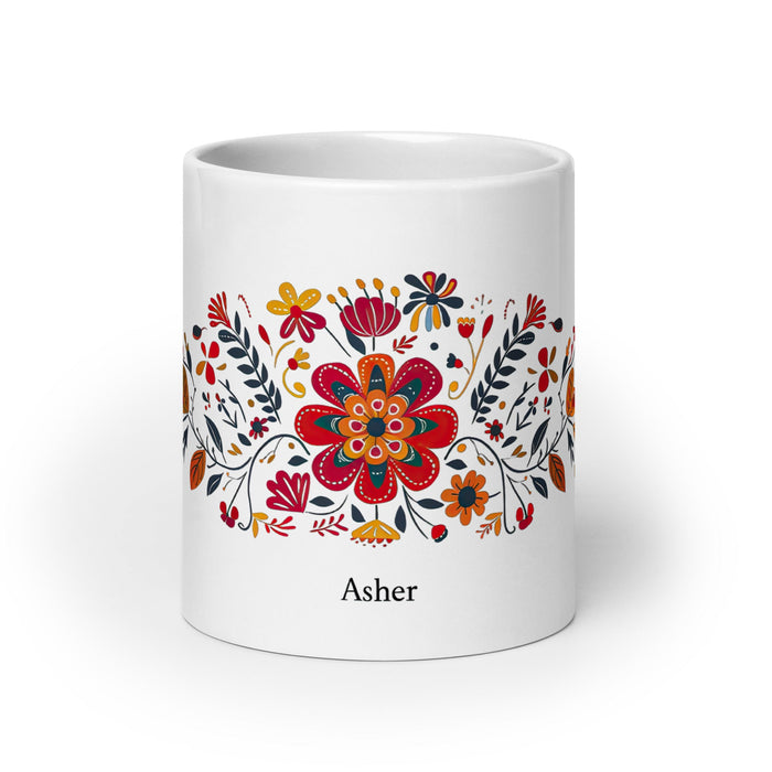 Asher Exclusive Name Art Piece Home Office Work Coffee Mug Mexican Spanish Pride Gift Cup One - Of - A - Kind Calligraphy White Glossy Mug | A21 - Mexicada