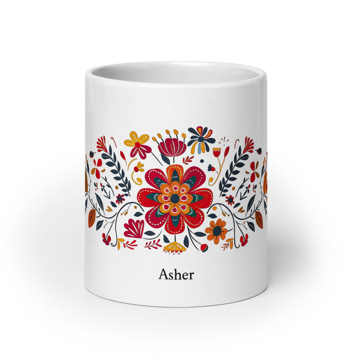 Asher Exclusive Name Art Piece Home Office Work Coffee Mug Mexican Spanish Pride Gift Cup One-Of-A-Kind Calligraphy White Glossy Mug | A21 Mexicada