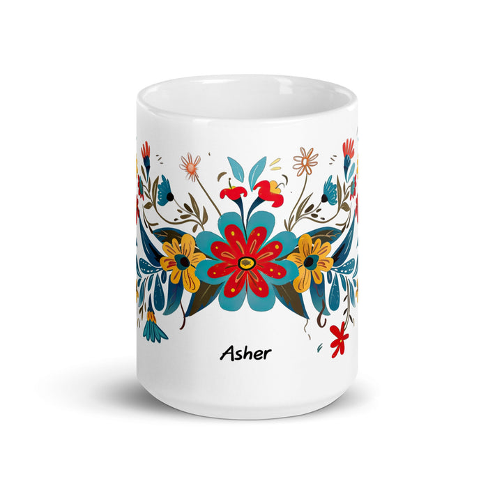 Asher Exclusive Name Art Piece Home Office Work Coffee Mug Mexican Spanish Pride Gift Cup One - Of - A - Kind Calligraphy White Glossy Mug | A24 - Mexicada